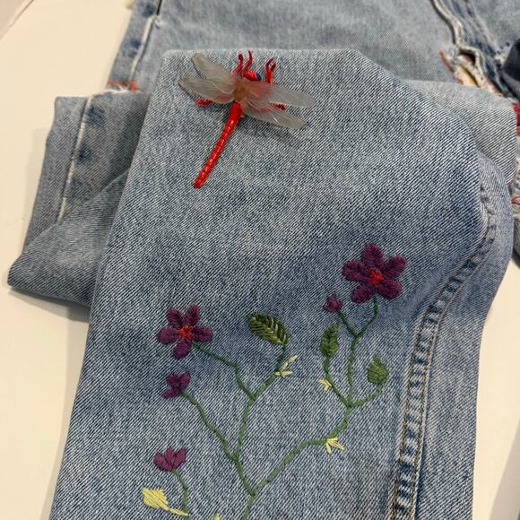 LEVI'S reworked upcycled vintage CUSTOM boho patchwork garden bugs insects 32 - Picture 12 of 12